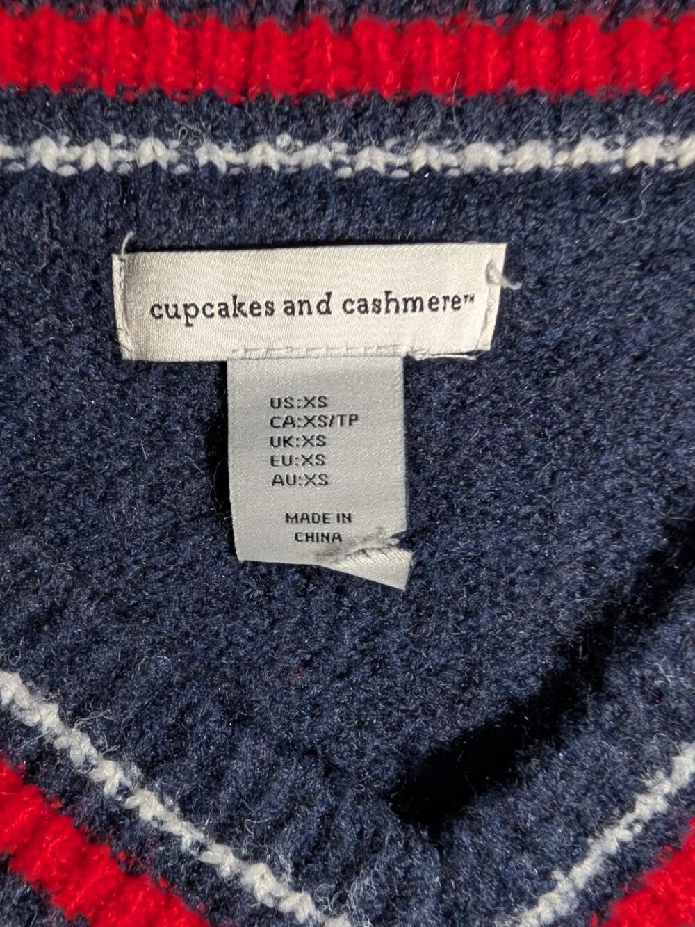 Cupcakes and Cashmere Navy Bear V-Neck Sweater XS Red Plaid Varsity Teddy Preppy - Picture 7 of 9